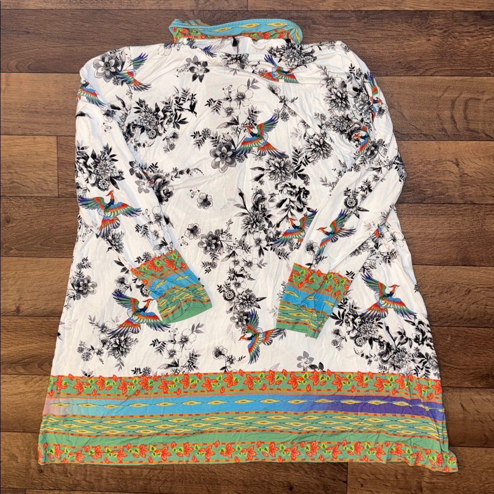 Johnny Was Size Extra Large The Janie Favorite Polo Swing Dress Bird Print Comfy - Picture 2 of 15